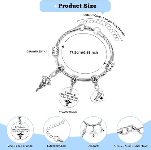 Sazuwu Surgical Tech Bracelet Surgical Tech Appreciation Gift for Women Thank You Gifts for Nurse Doctor Nurse Week Jewelry Christmas Birthday Present Stainless Steel Bracelet Gift for Medical Doctor in Kuwait
