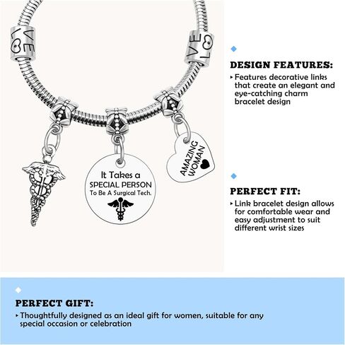 Sazuwu Surgical Tech Bracelet Surgical Tech Appreciation Gift for Women Thank You Gifts for Nurse Doctor Nurse Week Jewelry Christmas Birthday Present Stainless Steel Bracelet Gift for Medical Doctor in Kuwait