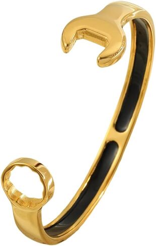 18K Gold-Plated Stainless Steel Unisex Biker Mechanic Wrench Tool Open Biker Bangle Bracelet Fashion Jewelry Gift for Women Men in Kuwait