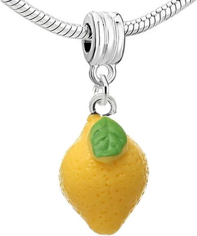 Sexy Sparkles Resin Lemon Yellow Fruit Dangle Charm Pendant for European Snake Chain Bracelets in Saudi Arabia
