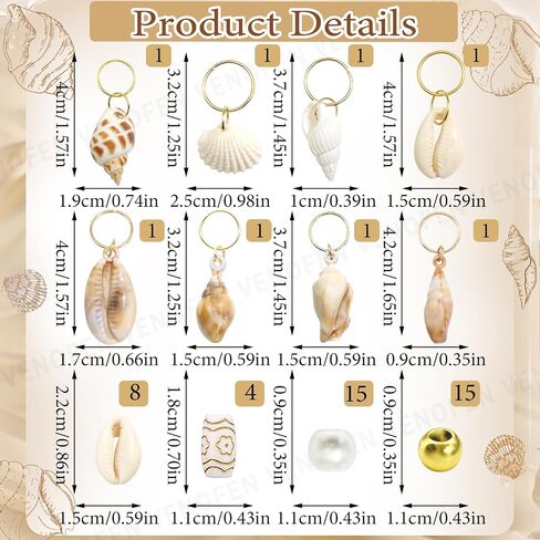 50PCS Shell Loc Jewelry Braids Charms Gold Hair Beads Round Pearl Dreadlock Bead Seashell Conch Braids Clips Cowrie Shells Hair Accessories for Women in Saudi Arabia