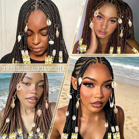50PCS Shell Loc Jewelry Braids Charms Gold Hair Beads Round Pearl Dreadlock Bead Seashell Conch Braids Clips Cowrie Shells Hair Accessories for Women in Saudi Arabia
