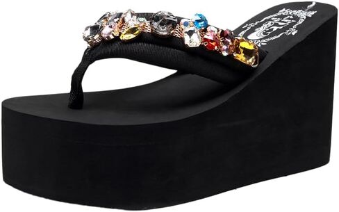 Women Rhinestones Flip Flop, Thong Wedge Platform Sandals Arch Support Slippers High Heel Comfortable Cushion Shoes Summer Beach in Saudi Arabia