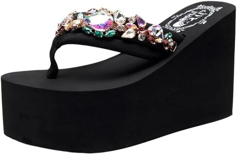 Women Rhinestones Flip Flop, Thong Wedge Platform Sandals Arch Support Slippers High Heel Comfortable Cushion Shoes Summer Beach in Saudi Arabia