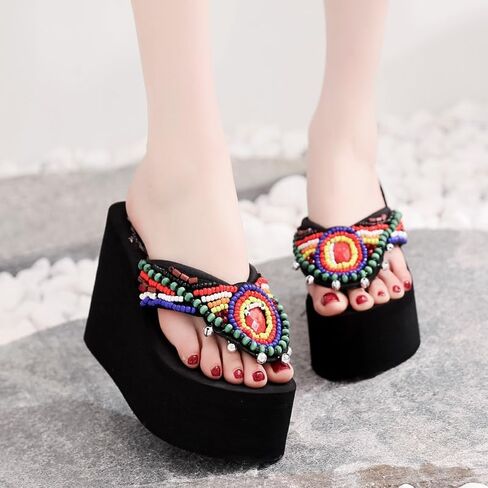 Women Rhinestones Flip Flop, Thong Wedge Platform Sandals Arch Support Slippers High Heel Comfortable Cushion Shoes Summer Beach in Saudi Arabia