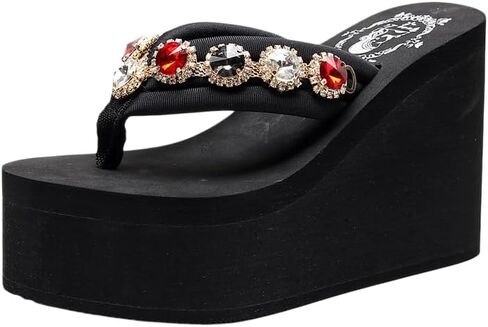 Women Rhinestones Flip Flop, Thong Wedge Platform Sandals Arch Support Slippers High Heel Comfortable Cushion Shoes Summer Beach in Saudi Arabia