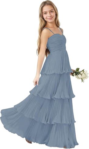 Junior Bridesmaid Dress Chiffon Tiered Flower Girl Dresses for Wedding Pleated A Line Prom Dresses for Teens in Saudi Arabia