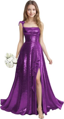 Sparkly Sequin Junior Bridesmaid Dress Long Spaghetti Strap Prom Dresses for Teen Girls Wedding Pageant Gown in Saudi Arabia