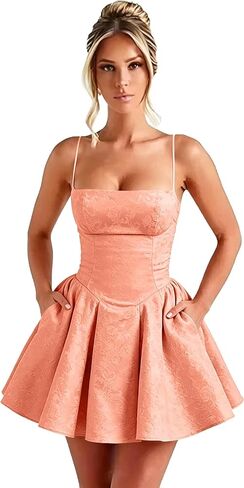 Floral Jacquard Satin Homecoming Dresses for Teens 2026 Spaghetti Strap Short Prom Dress Aline Cocktail Gown with Bow in Saudi Arabia
