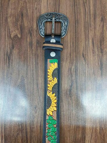 Paul Walter Western Tooled Leather Belt – Handcrafted Floral Sunflower Design for Men & Women in Saudi Arabia