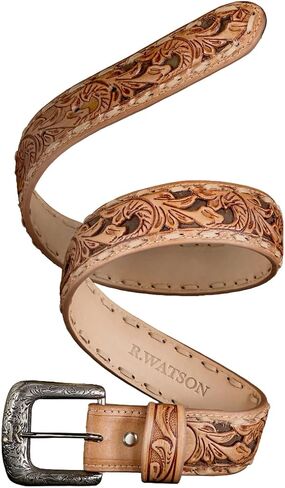R. Watson Men's Suede Underlay Natural Embossed Belt in Saudi Arabia