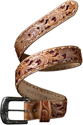 R. Watson Men's Suede Underlay Natural Embossed Belt in Saudi Arabia