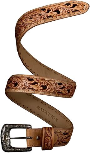 R. Watson Men's Suede Underlay Natural Embossed Belt in Saudi Arabia