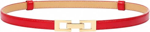 Red Belt for Women, Thin PU Leather Adjustable Waist Belt with Gold Buckle for Dresses Jeans, 0.5in Width Fits Waist 21"-37.4" in Saudi Arabia