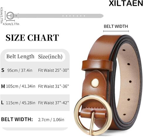 Women Genuine Leather Belt for Pants Jeans Dress Fashion Ladies Waist Belt with Circle Gold Buckle in Saudi Arabia