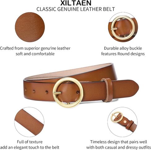 Women Genuine Leather Belt for Pants Jeans Dress Fashion Ladies Waist Belt with Circle Gold Buckle in Saudi Arabia