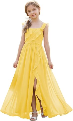 Ruffle Junior Bridesmaid Dresses Square Neck Chiffon Flower Girl Dress Princess Pageant Party Dress in Saudi Arabia