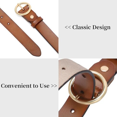 Women Genuine Leather Belt for Pants Jeans Dress Fashion Ladies Waist Belt with Circle Gold Buckle in Saudi Arabia