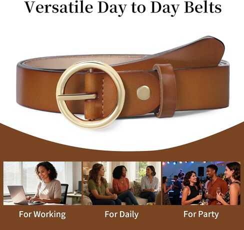 Women Genuine Leather Belt for Pants Jeans Dress Fashion Ladies Waist Belt with Circle Gold Buckle in Saudi Arabia