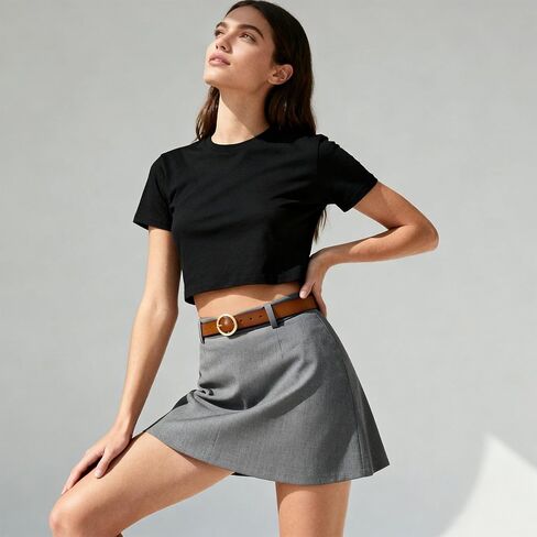 Women Genuine Leather Belt for Pants Jeans Dress Fashion Ladies Waist Belt with Circle Gold Buckle in Saudi Arabia