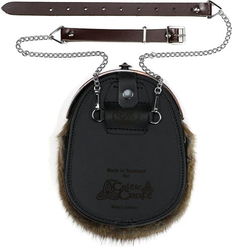 The Celtic Croft Quality Leather Sporran Chain Strap (XXX-Large (50" - 60" waist), Brown Leather | Chrome Chain) in Saudi Arabia