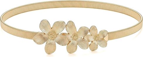 Gold Belt, Metal Stretch Waistband, Skinny Floral Design, For Women Dresses, Formal Evening Party, Fancy Accessory, Adjustable Size, Daily Wear, Gathering in Kuwait