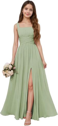 Spaghetti Straps Junior Bridesmaid Dresses for Girls Pleated Chiffon Flower Girl Dress Wedding Pageant Gowns in Kuwait