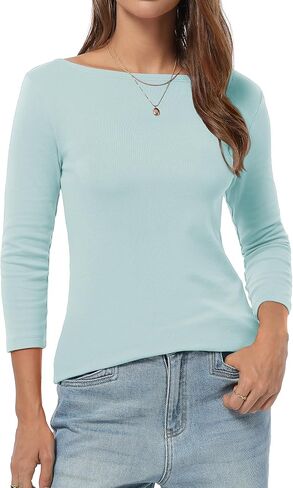 QUALFORT Women’s 3/4 Sleeve T-Shirts Slim Fit Breathable | Lightweight Slim Fit Casual Tops, Summer Early Autumn Layering Tee, Soft Stretchy Cotton Blend Shirt in Saudi Arabia