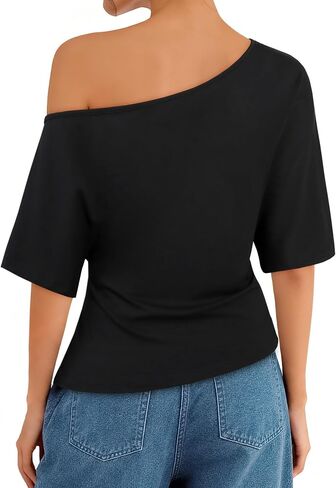 LilyCoco Off The Shoulder Tops for Women Asymmetrical Short Sleeve Going Out T Shirts in Saudi Arabia