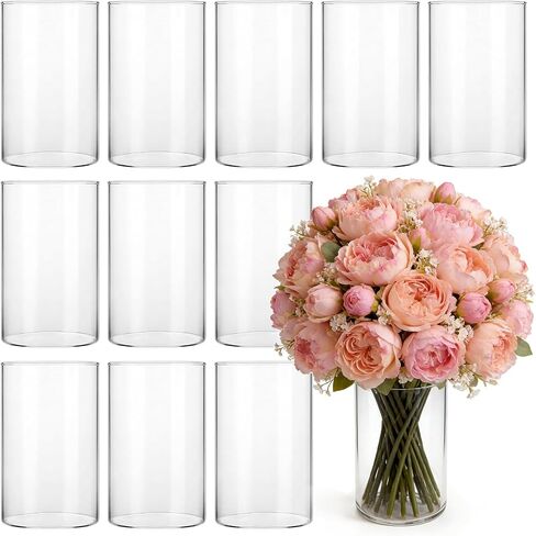 12 Pack Glass Cylinder Vases for Centerpieces, 6 Inches Tall Clear Flower Bud Vases for Wedding Decorations, Hurricane Floating Candle Holder for Home, Party and Table Shelf in Saudi Arabia