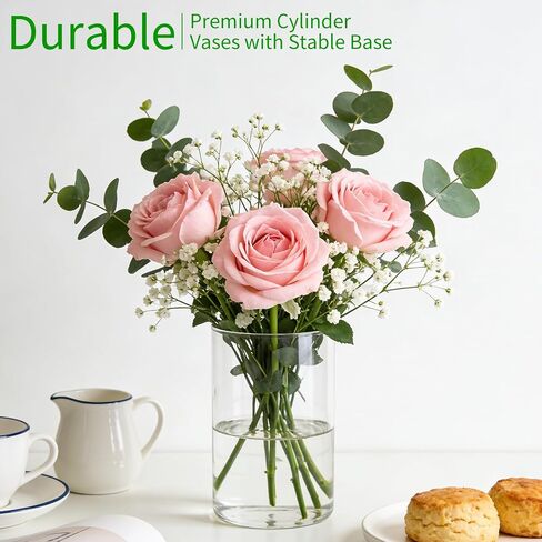 12 Pack Glass Cylinder Vases for Centerpieces, 6 Inches Tall Clear Flower Bud Vases for Wedding Decorations, Hurricane Floating Candle Holder for Home, Party and Table Shelf in Saudi Arabia