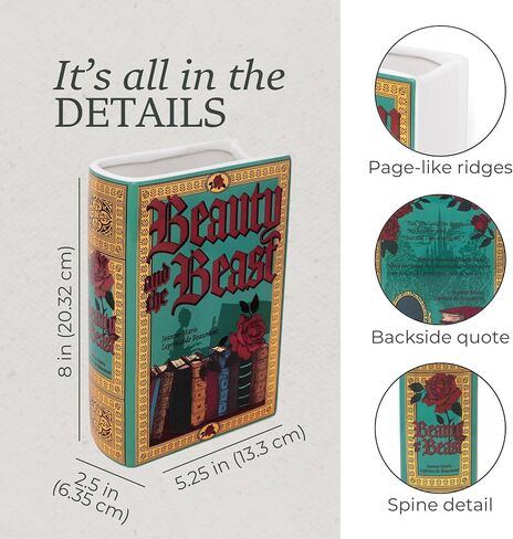 Steel Mill & Co Original Large Book-Shaped Decorative Vase, Ceramic Vases for Home Decor, Cute Bookshelf Decor, Unique Vase for Book Lovers, Beauty and the Beast in Kuwait