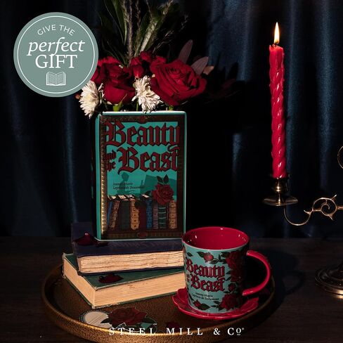 Steel Mill & Co Original Large Book-Shaped Decorative Vase, Ceramic Vases for Home Decor, Cute Bookshelf Decor, Unique Vase for Book Lovers, Beauty and the Beast in Kuwait