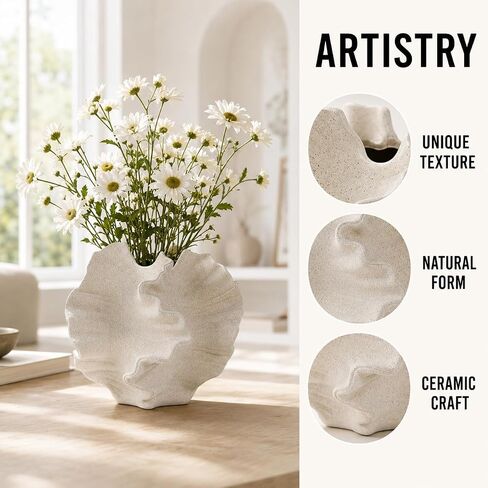 Ceramic Vase, Modern Sculptural Textured Vase, Beige Abstract Flower Vase for Home Decor, Living Room, Coffee Table, Shelf, Office, Centerpiece in Saudi Arabia