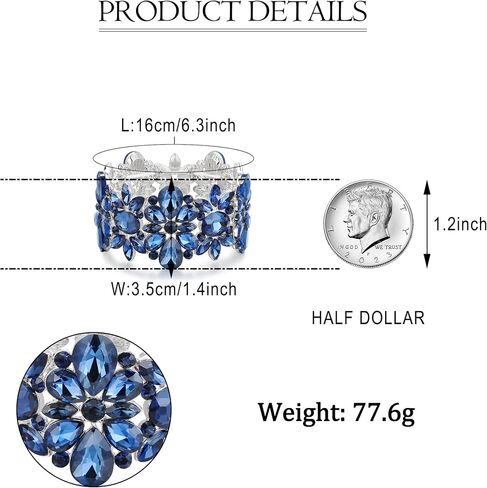 EVER FAITH Wedding Prom Bracelet for Women, Oval Cut Teardrop Rhinestones Crystal Cluster Floral Stretch Wide Bracelet Jewelry for Brides Bridesmaid in Kuwait