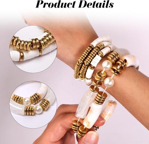 Gold Plated Beaded Bangles Set Chunky Bamboo Tube Curved Stacking Bracelets Clear Acrylic Colorful Beads Stretchable Jewelry for Women in Saudi Arabia