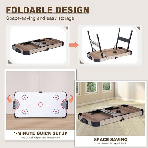 58 Inch Foldable Air Hockey Table, LED Folding Hockey Table Game Set w/2 Pucks, 2 Pushers, Powerful Motor, Hockey Table Gaming Set for Adults and Kids, Home Game Room in Kuwait