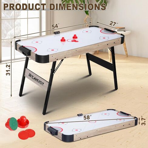 58 Inch Foldable Air Hockey Table, LED Folding Hockey Table Game Set w/2 Pucks, 2 Pushers, Powerful Motor, Hockey Table Gaming Set for Adults and Kids, Home Game Room in Kuwait