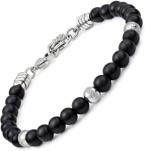 10:10 Beaded Bracelet for Men and Women – Natural Onyx Gemstone Bracelet and Stainless Steel – Adjustable, Durable and Elegant – Made in Italy in Saudi Arabia