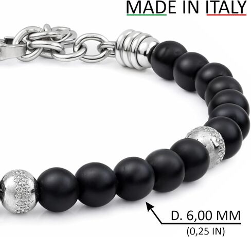 10:10 Beaded Bracelet for Men and Women – Natural Onyx Gemstone Bracelet and Stainless Steel – Adjustable, Durable and Elegant – Made in Italy in Saudi Arabia