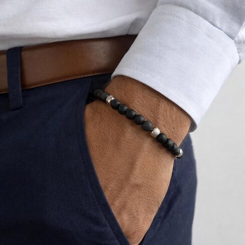 10:10 Beaded Bracelet for Men and Women – Natural Onyx Gemstone Bracelet and Stainless Steel – Adjustable, Durable and Elegant – Made in Italy in Saudi Arabia
