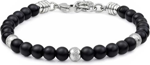 10:10 Beaded Bracelet for Men and Women – Natural Onyx Gemstone Bracelet and Stainless Steel – Adjustable, Durable and Elegant – Made in Italy in Saudi Arabia