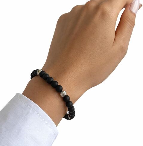 10:10 Beaded Bracelet for Men and Women – Natural Onyx Gemstone Bracelet and Stainless Steel – Adjustable, Durable and Elegant – Made in Italy in Saudi Arabia