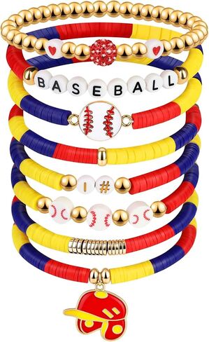 Baseball Clay Beaded Stretch Bracelets, Game Day Friendship Hypoallergenic Baseball Sport Fan Bracelet for for Sports Game Team Coach Mom Women Men Jewelry Accessories Gifts Red Blue and Yellow in Saudi Arabia