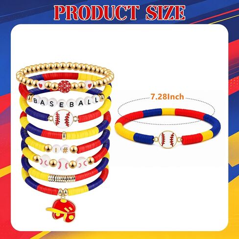 Baseball Clay Beaded Stretch Bracelets, Game Day Friendship Hypoallergenic Baseball Sport Fan Bracelet for for Sports Game Team Coach Mom Women Men Jewelry Accessories Gifts Red Blue and Yellow in Saudi Arabia