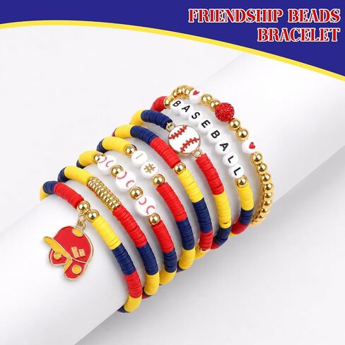 Baseball Clay Beaded Stretch Bracelets, Game Day Friendship Hypoallergenic Baseball Sport Fan Bracelet for for Sports Game Team Coach Mom Women Men Jewelry Accessories Gifts Red Blue and Yellow in Saudi Arabia