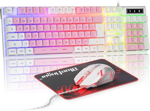 بلو فينغر مجموعة كيبورد العاب RGB وماوس باضاءة خلفية، كيبورد سلكي بمنفذ USB، مجموعة ماوس وكيبورد العاب باضاءة LED للابتوب والكمبيوتر والالعاب والعمل in Kuwait