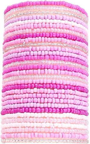 Cute Pink Beaded Bracelets Stackable Stretch Boho Bracelets Multicolor Pink Beads Trendy Jewelry for Summer Everyday Outfits Beach Jewelry Gift for Her in Saudi Arabia