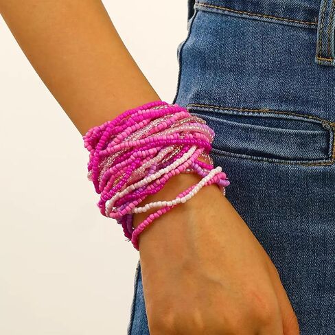 Cute Pink Beaded Bracelets Stackable Stretch Boho Bracelets Multicolor Pink Beads Trendy Jewelry for Summer Everyday Outfits Beach Jewelry Gift for Her in Saudi Arabia