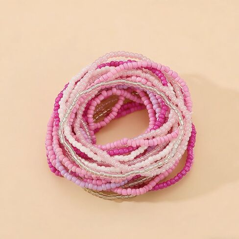 Cute Pink Beaded Bracelets Stackable Stretch Boho Bracelets Multicolor Pink Beads Trendy Jewelry for Summer Everyday Outfits Beach Jewelry Gift for Her in Saudi Arabia